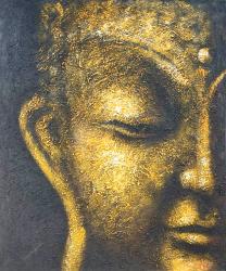 Handgemaltes Ölbild auf Leinwand "Halbes Buddha-Gesicht" ca. 100 x 120 x 4 cm