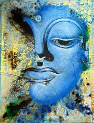 Handgemaltes Ölgemälde auf Leinwand "Blaues Gesicht" ca. 70 x 90 x 4 cm