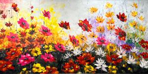 Handgemaltes Ölgemälde auf Leinwand "Blumenwiese" ca. 200 x 100 x 4 cm