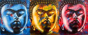 Handgemaltes Ölgemälde auf Leinwand "Buddha-Köpfe" ca. 150 x 60 cm