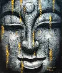 Handgemaltes Ölgemälde auf Leinwand "Buddha schwarz-weiß" ca. 100 x 120 x 4 cm