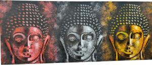 Handgemaltes Ölgemälde auf Leinwand "Bunte Buddha-Köpfe" ca. 150 x 60 cm