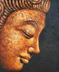 Handgemaltes Ölgemälde auf Leinwand "Schweigender Buddha" ca. 100 x 120 x 4 cm
