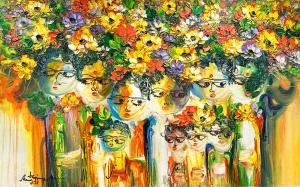 Handgemaltes Ölgemälde auf Leinwand "Blumengesicht" ca. 135 x 85 cm